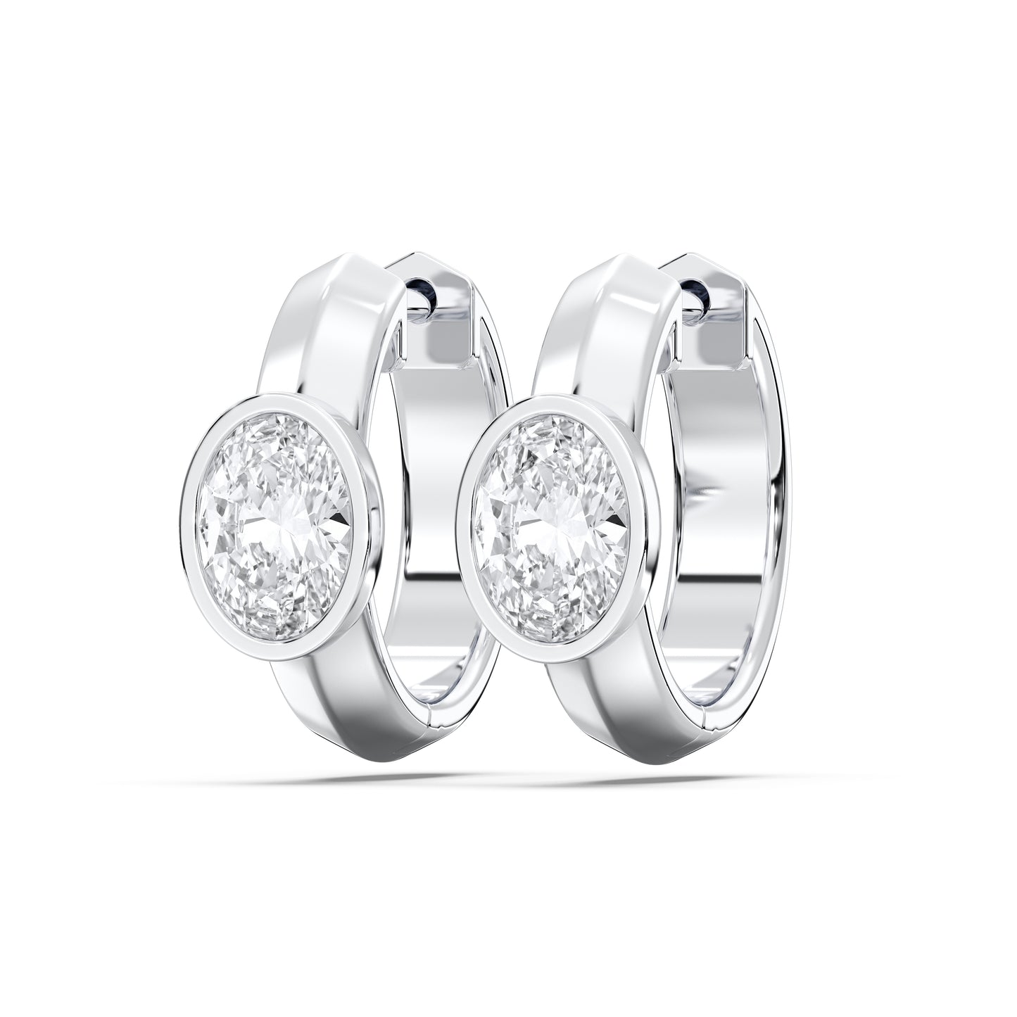 OVAL BEZEL HOOPS EARRINGS