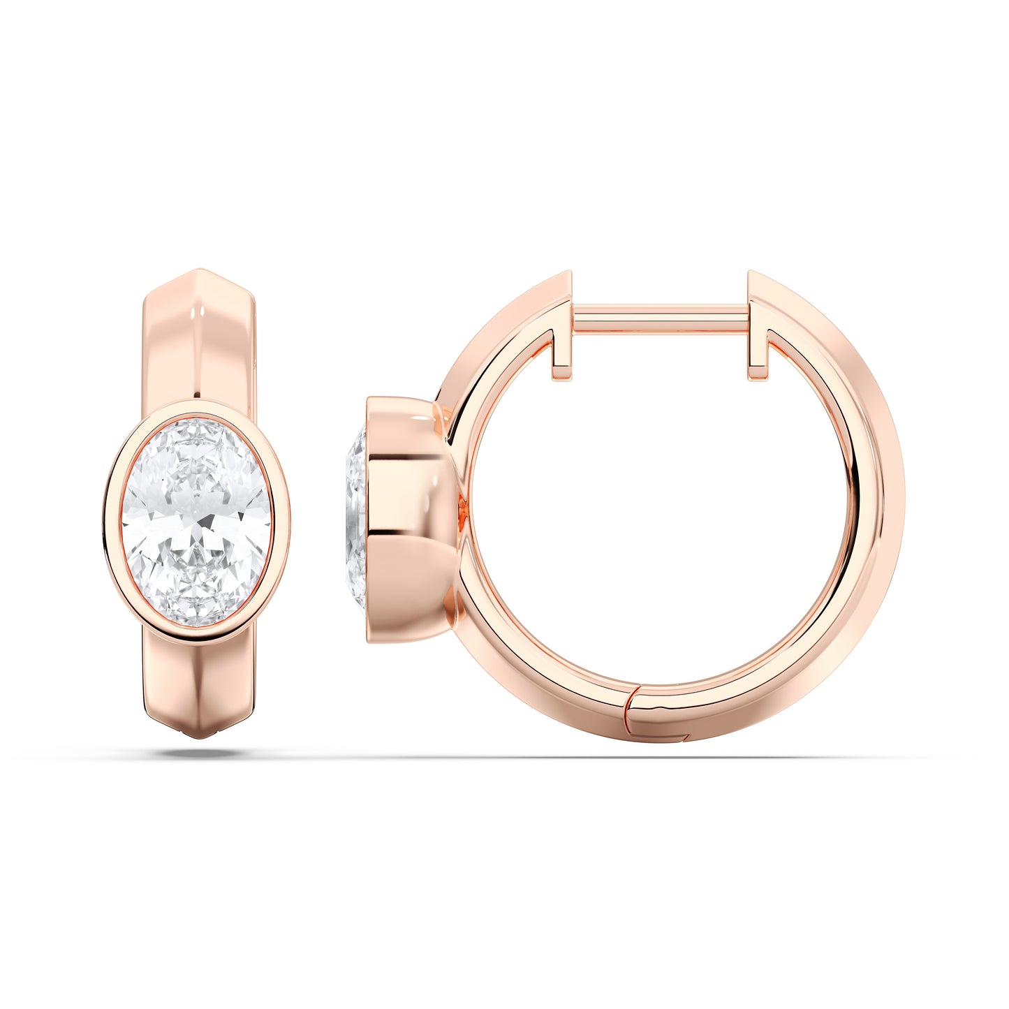 OVAL BEZEL HOOPS EARRINGS