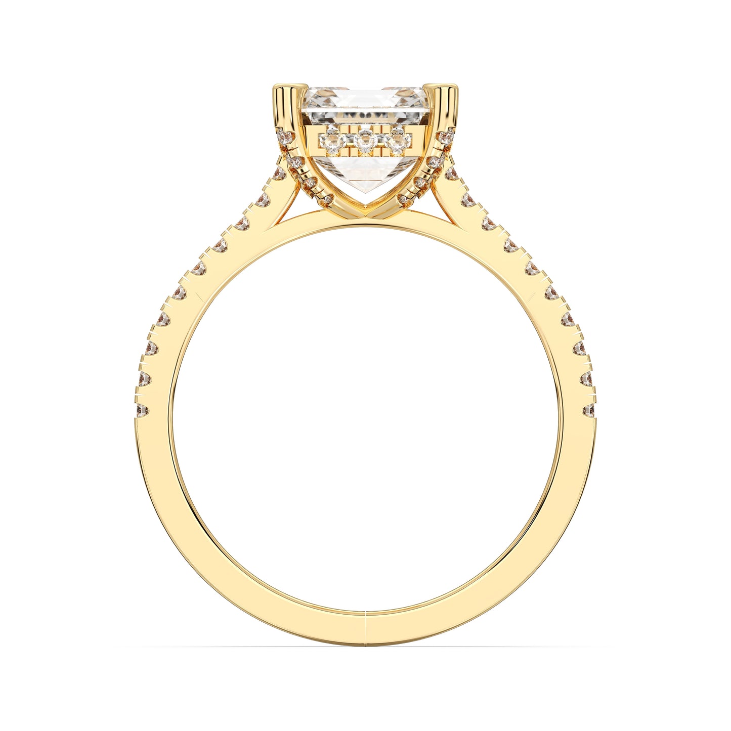 SQ.EMERALD HIDDEN HALO WITH SIDE STONE