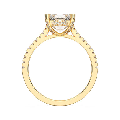 SQ.EMERALD HIDDEN HALO WITH SIDE STONE