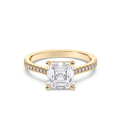 SQ.EMERALD HIDDEN HALO WITH SIDE STONE