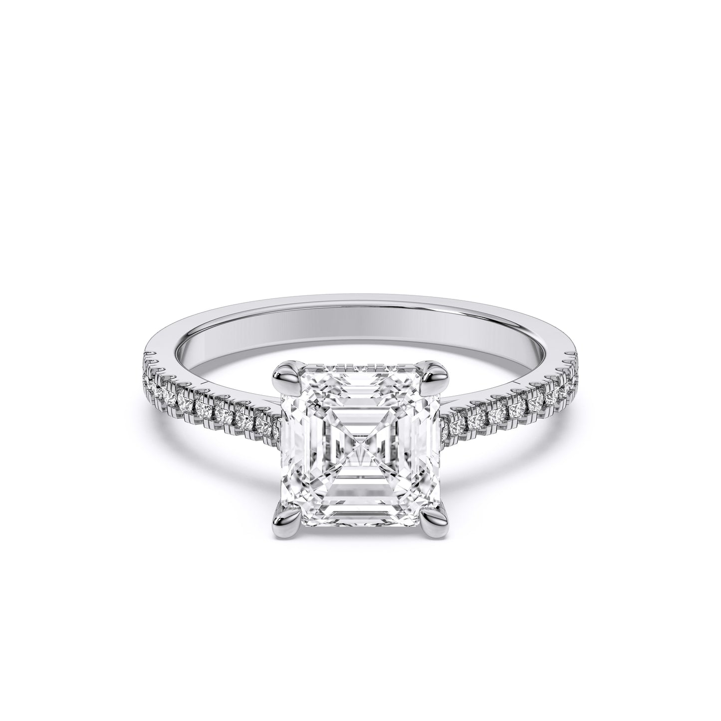 SQ.EMERALD HIDDEN HALO WITH SIDE STONE