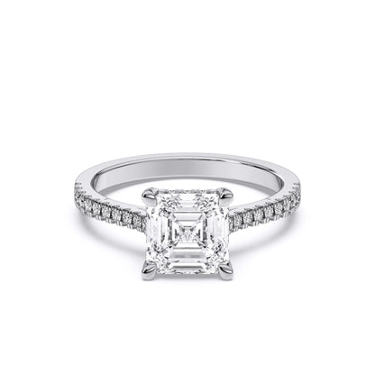 SQ.EMERALD HIDDEN HALO WITH SIDE STONE