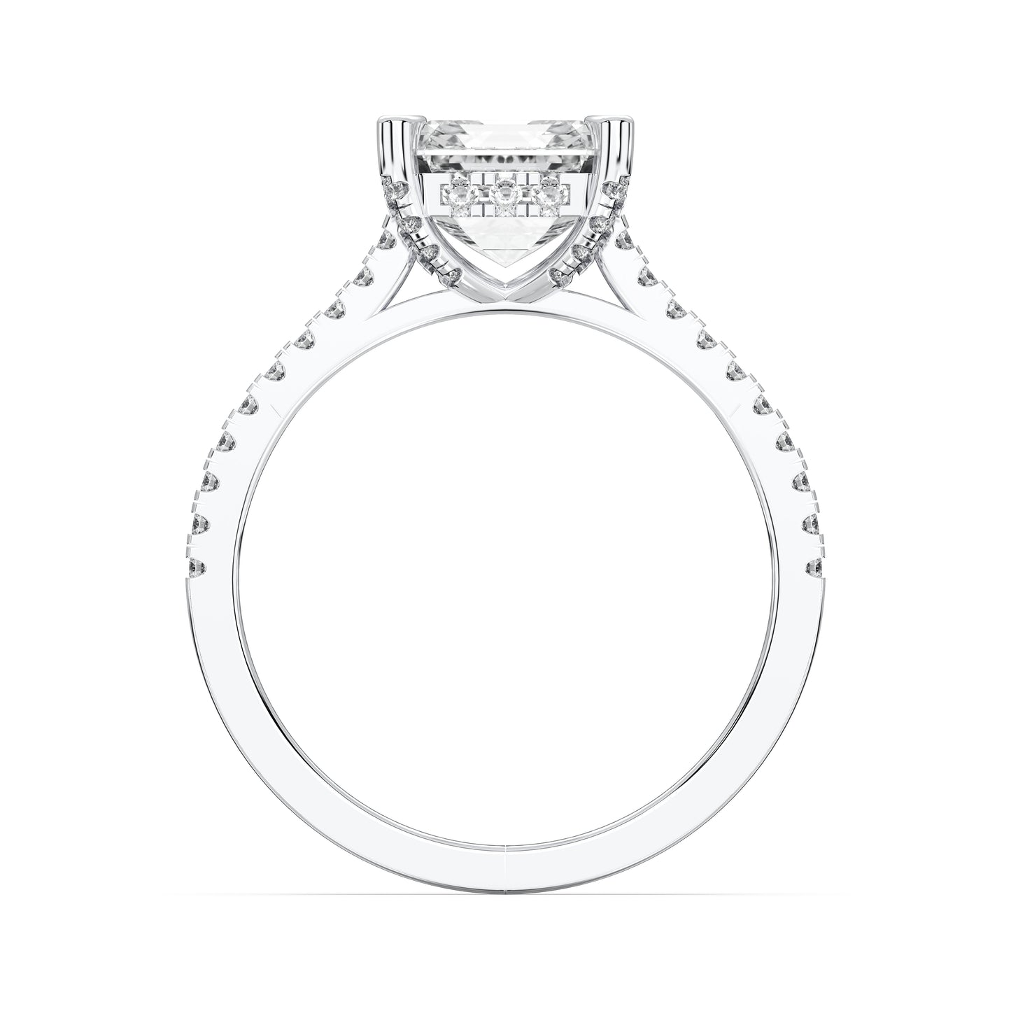 SQ.EMERALD HIDDEN HALO WITH SIDE STONE