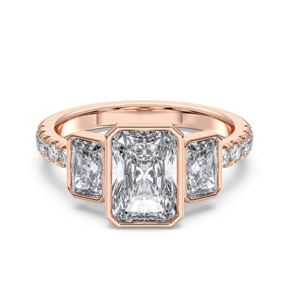 RADIANT 3 STONE BEZEL WITH SIDE STONE RING
