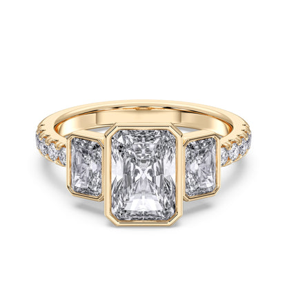 RADIANT 3 STONE BEZEL WITH SIDE STONE RING
