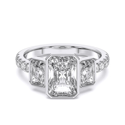 RADIANT 3 STONE BEZEL WITH SIDE STONE RING