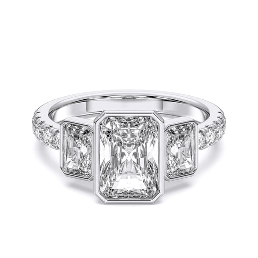 RADIANT 3 STONE BEZEL WITH SIDE STONE RING