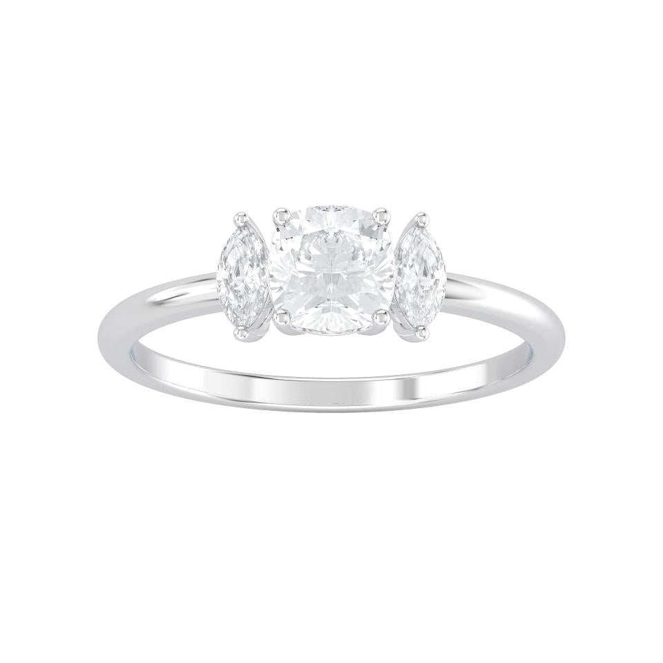 14KW SQ.CU/MQ 3 STONES RING 1.14 CTTW