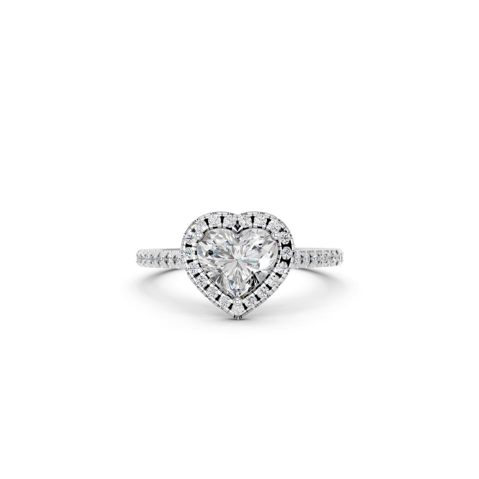 HEART HALO WITH ROUND SIDE STONE RING