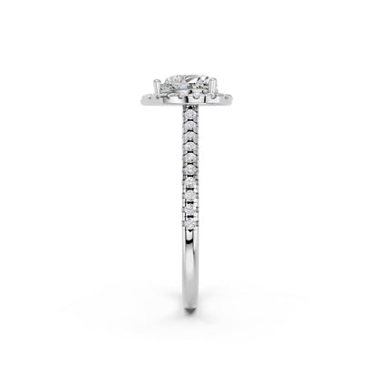 HEART HALO WITH ROUND SIDE STONE RING