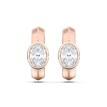 OVAL BEZEL HOOPS EARRINGS