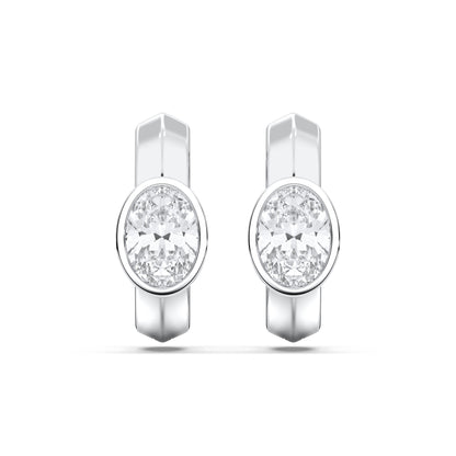 OVAL BEZEL HOOPS EARRINGS