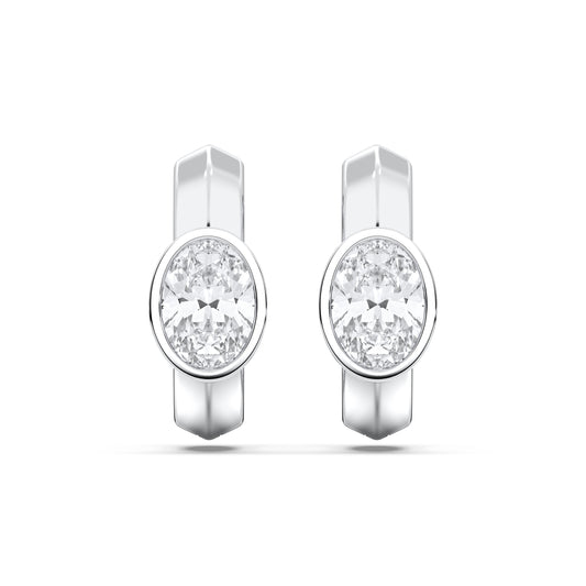 OVAL BEZEL HOOPS EARRINGS