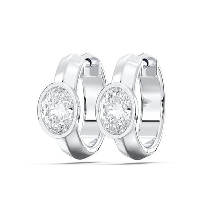 OVAL BEZEL HOOPS EARRINGS