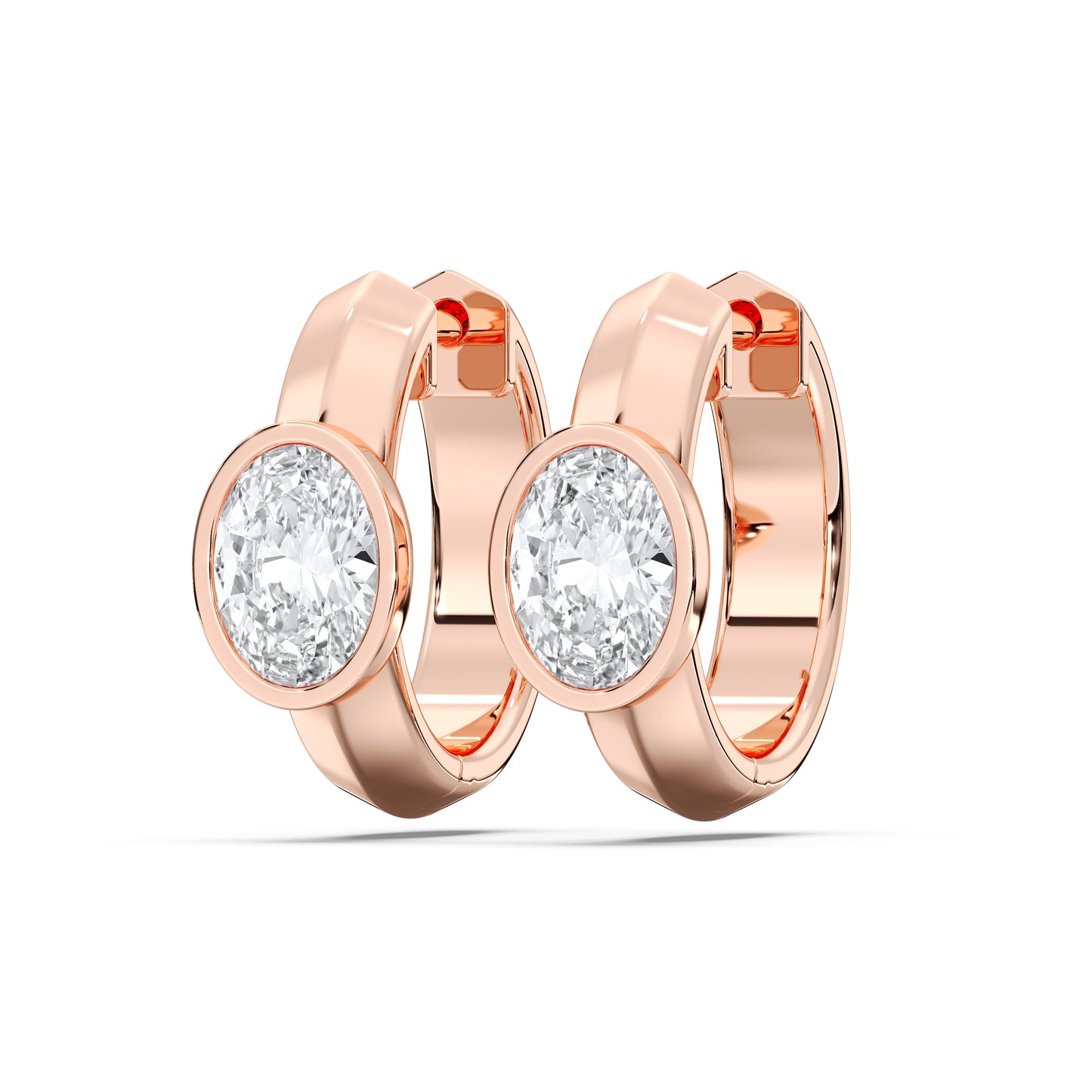 OVAL BEZEL HOOPS EARRINGS