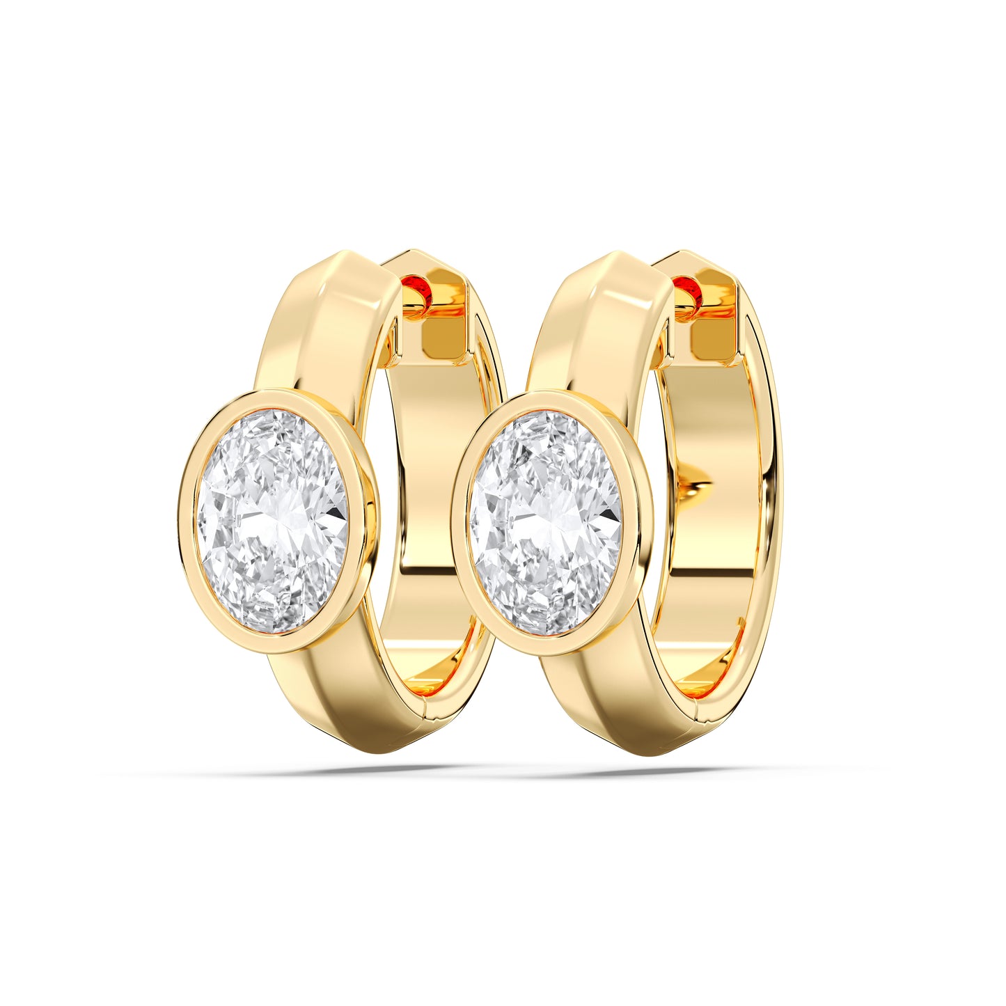 OVAL BEZEL HOOPS EARRINGS