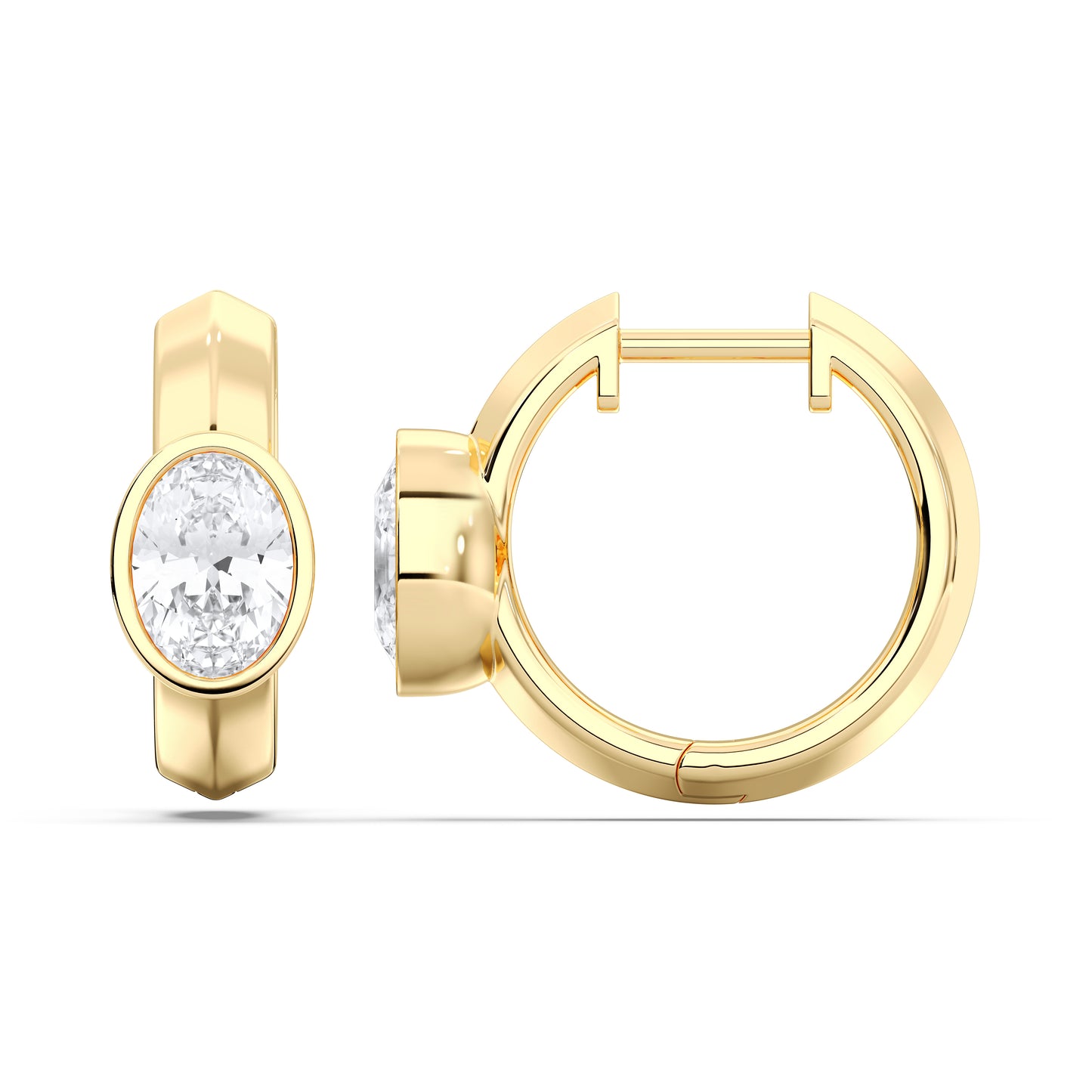 OVAL BEZEL HOOPS EARRINGS