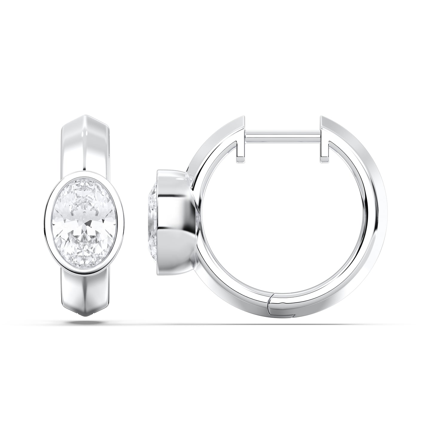OVAL BEZEL HOOPS EARRINGS