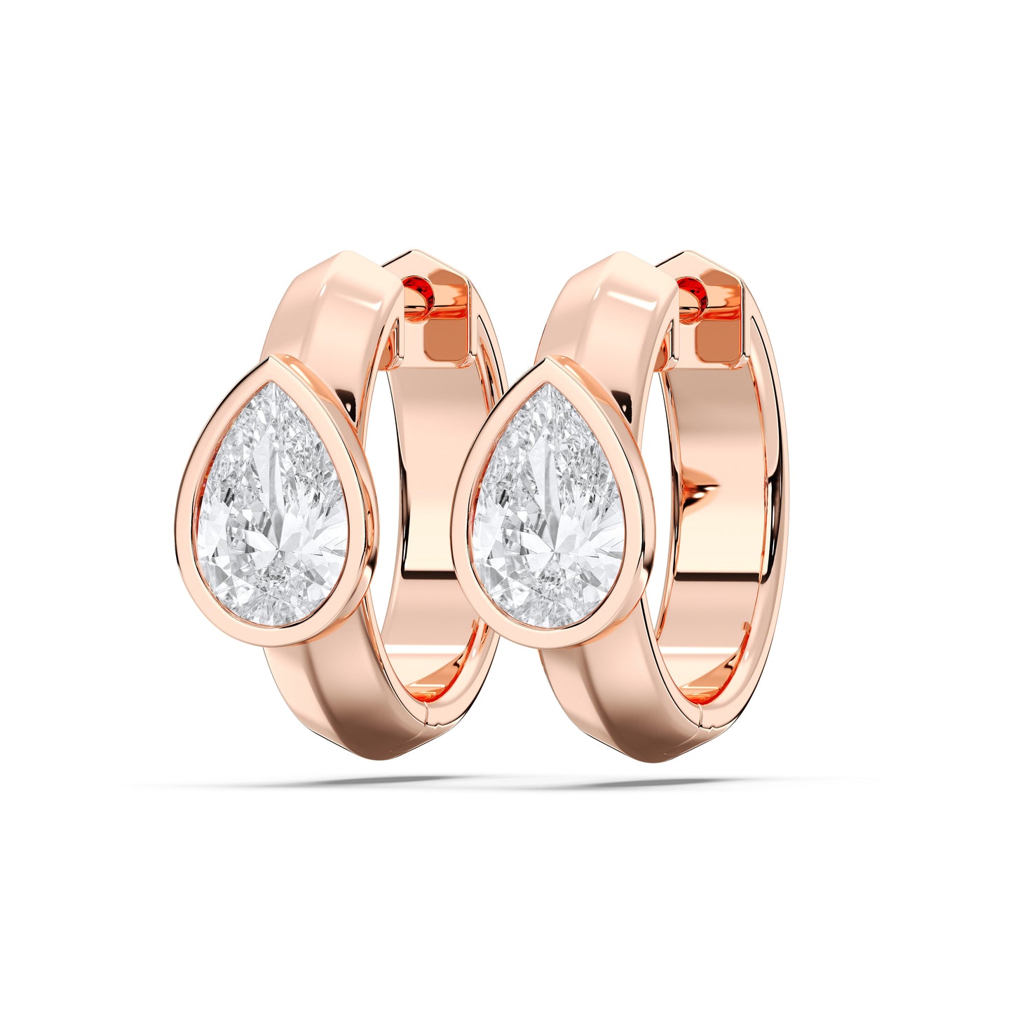 PEAR BEZEL HOOPS EARRINGS