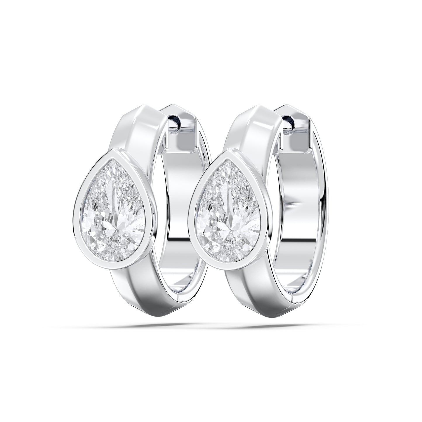 PEAR BEZEL HOOPS EARRINGS
