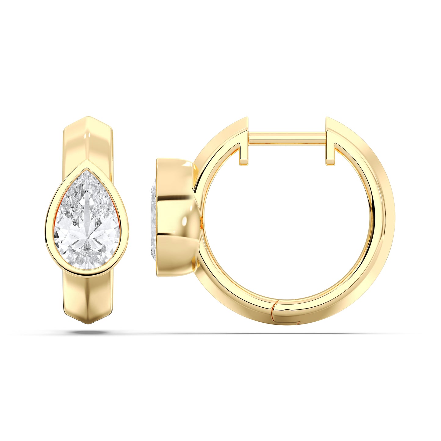 PEAR BEZEL HOOPS EARRINGS