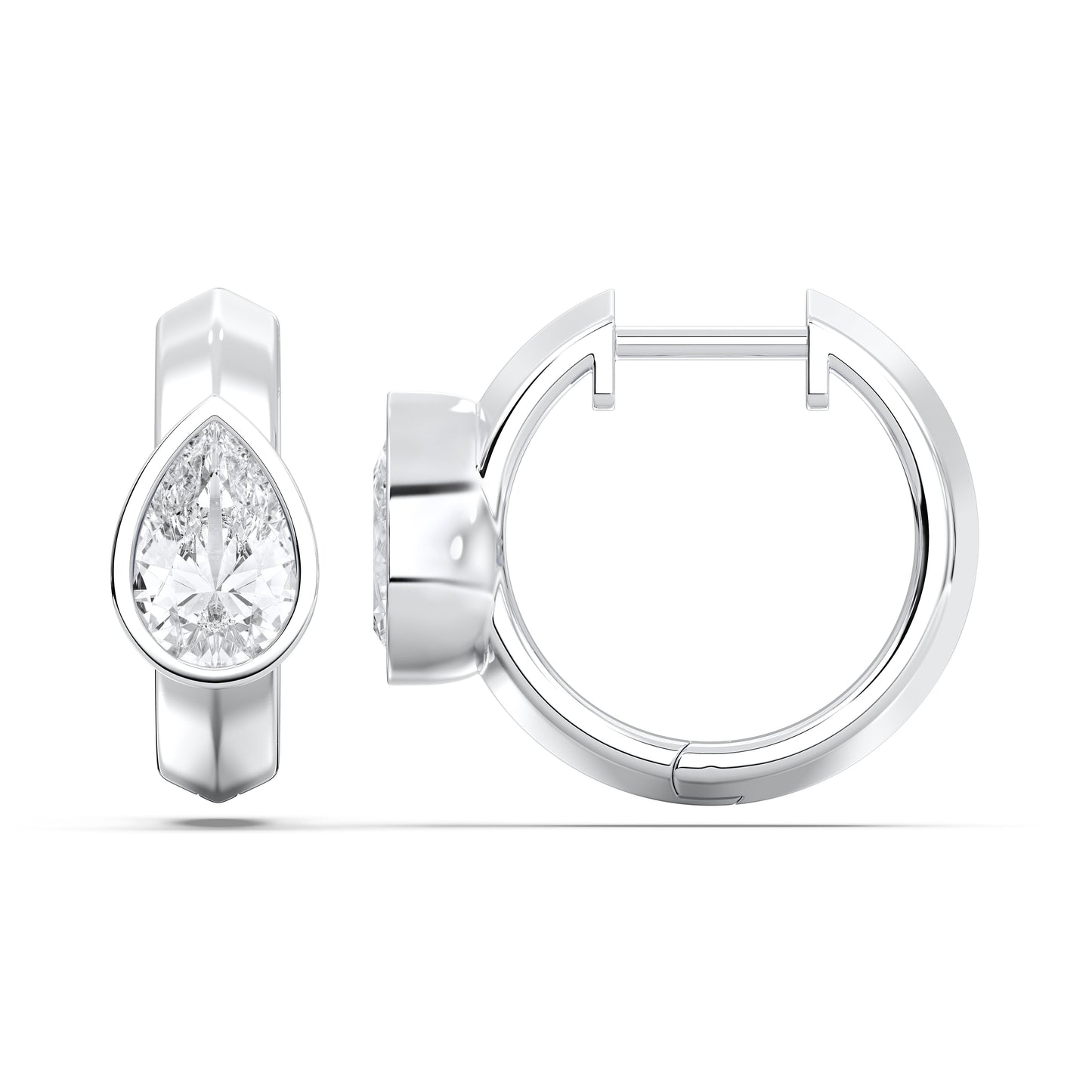 PEAR BEZEL HOOPS EARRINGS