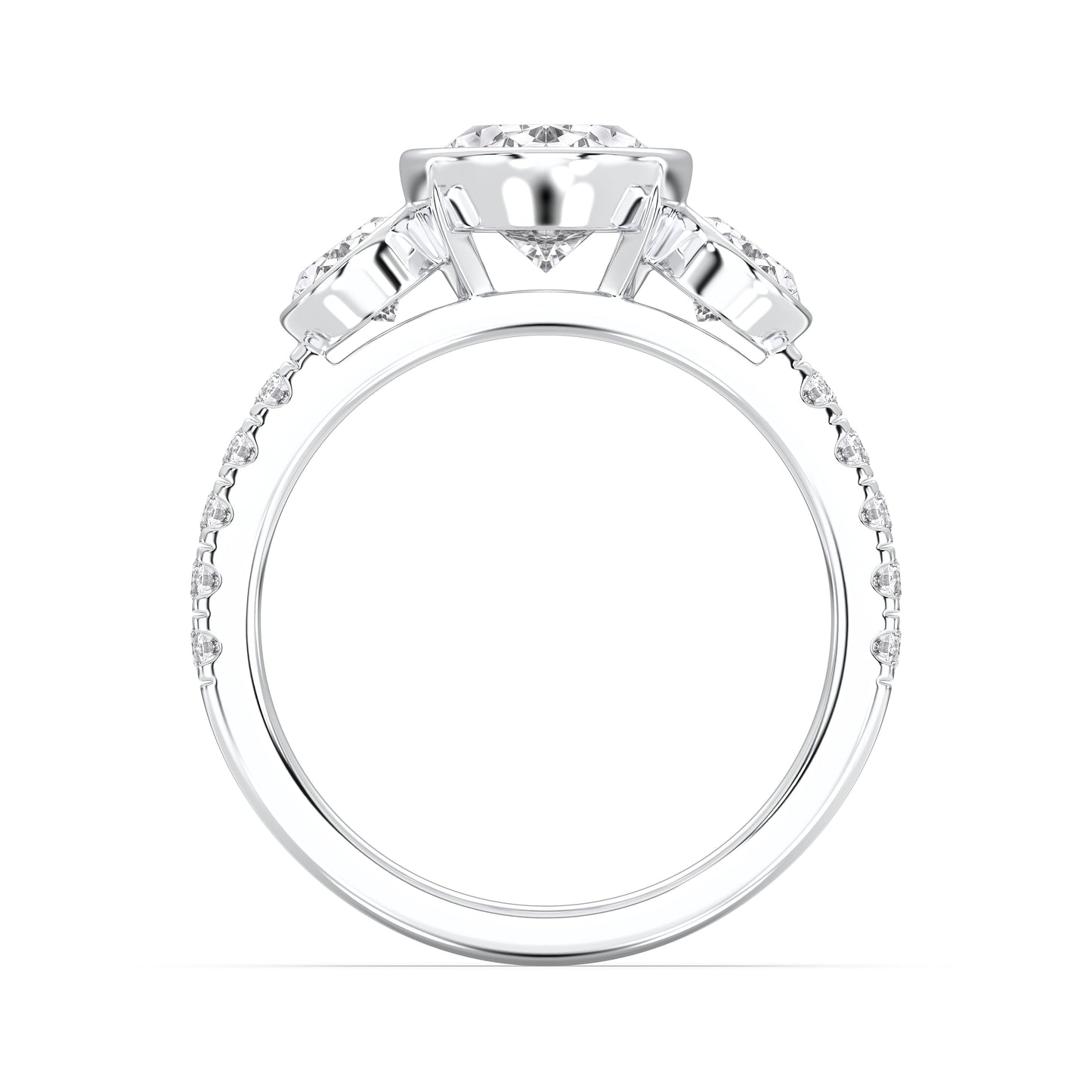 OVAL 3 STONE BEZEL WITH SIDE STONE RING