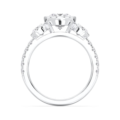 OVAL 3 STONE BEZEL WITH SIDE STONE RING