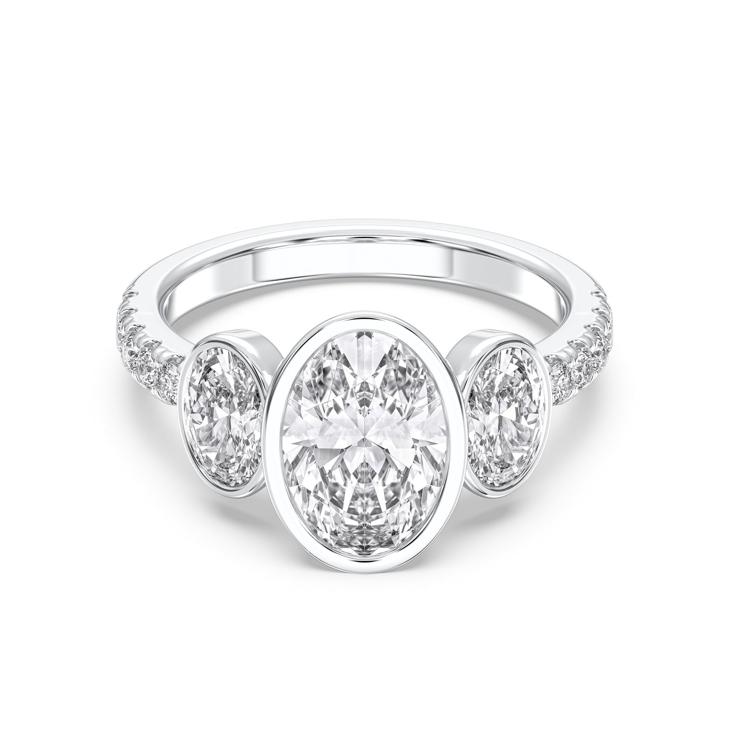 OVAL 3 STONE BEZEL WITH SIDE STONE RING
