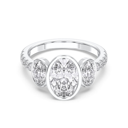 OVAL 3 STONE BEZEL WITH SIDE STONE RING