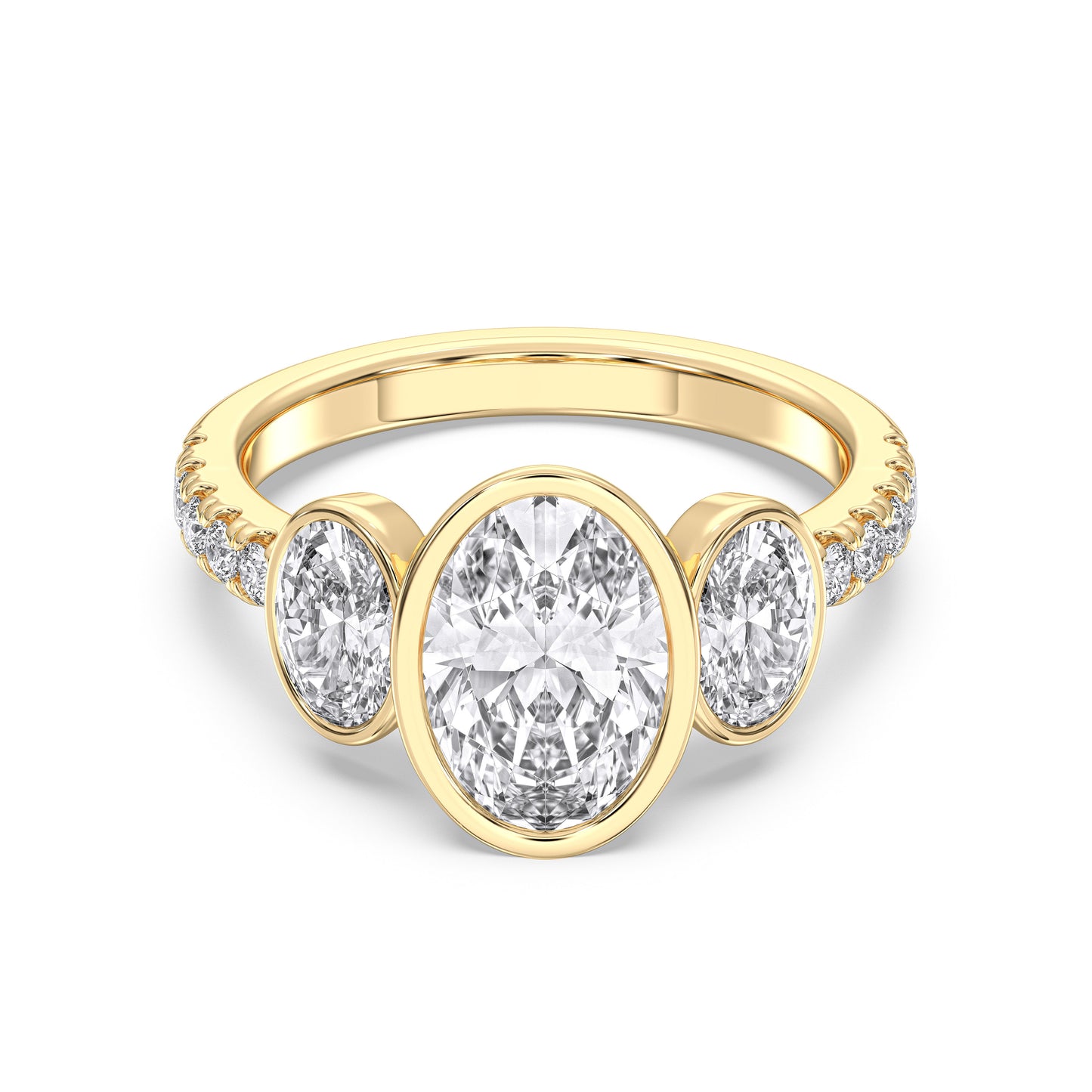 OVAL 3 STONE BEZEL WITH SIDE STONE RING