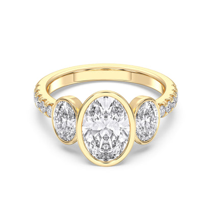 OVAL 3 STONE BEZEL WITH SIDE STONE RING