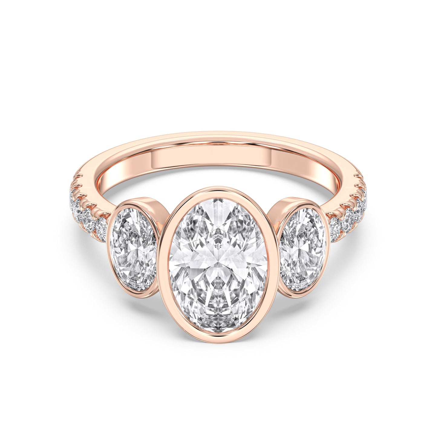 OVAL 3 STONE BEZEL WITH SIDE STONE RING