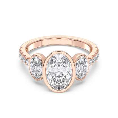 OVAL 3 STONE BEZEL WITH SIDE STONE RING