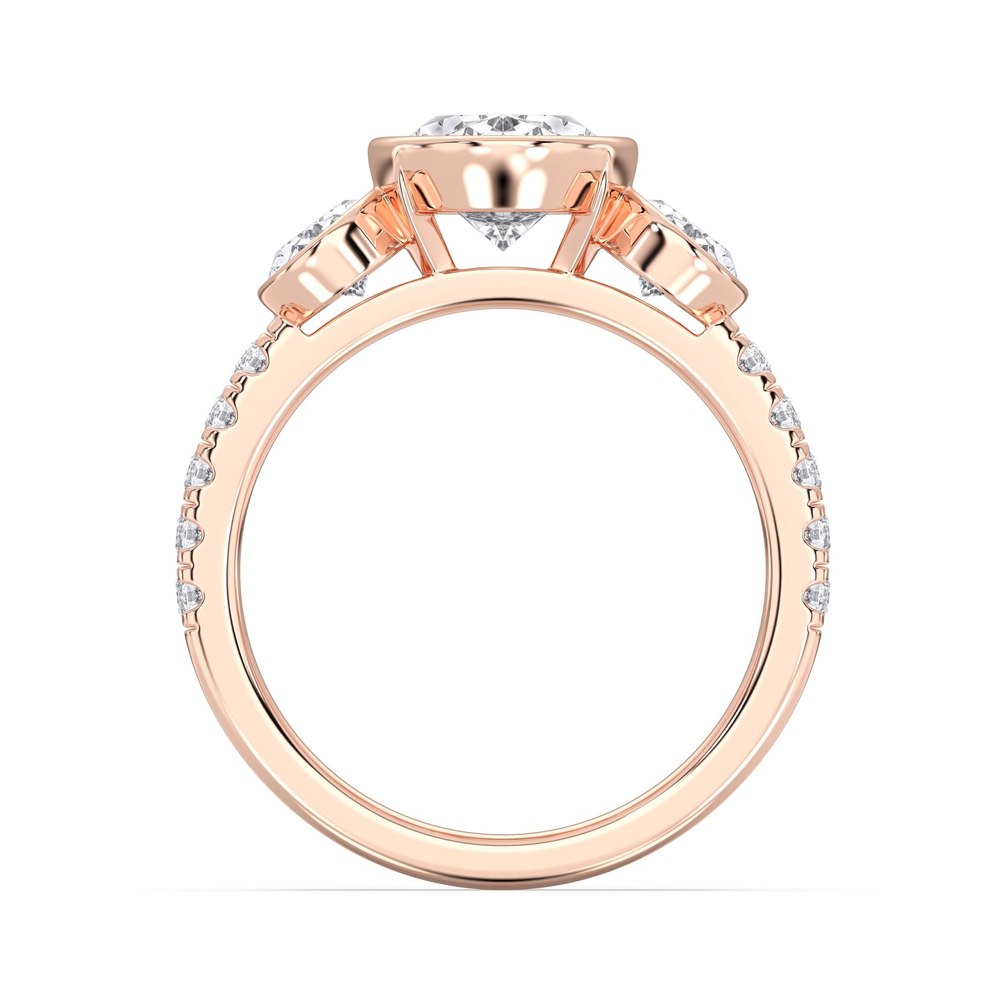 OVAL 3 STONE BEZEL WITH SIDE STONE RING