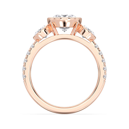 OVAL 3 STONE BEZEL WITH SIDE STONE RING