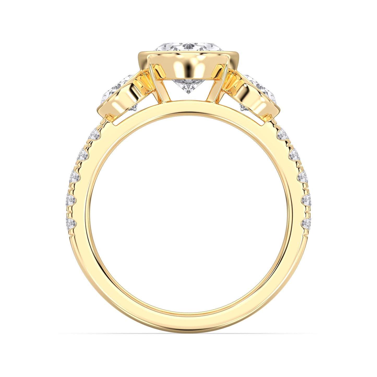 OVAL 3 STONE BEZEL WITH SIDE STONE RING