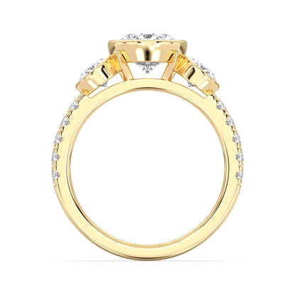 OVAL 3 STONE BEZEL WITH SIDE STONE RING
