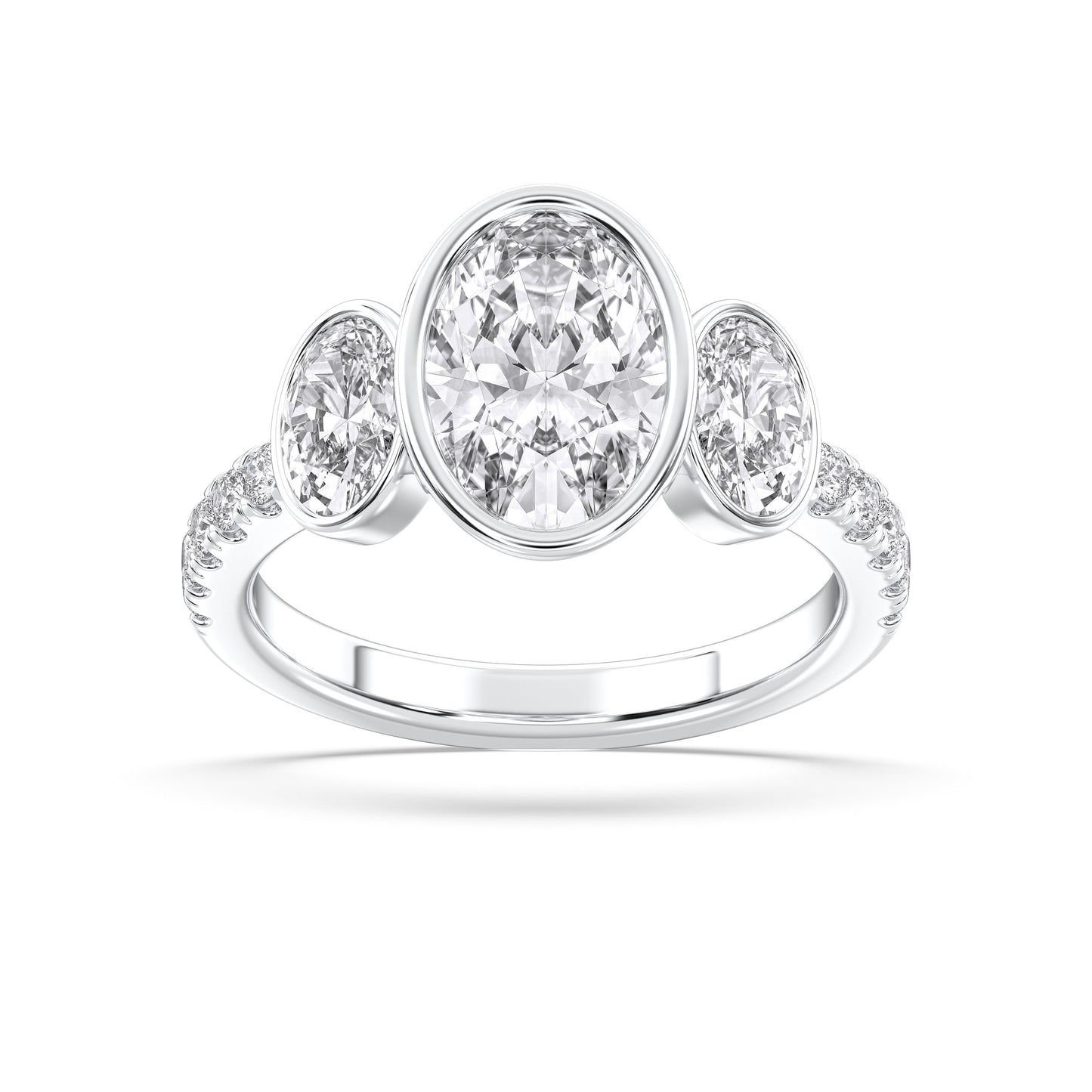 OVAL 3 STONE BEZEL WITH SIDE STONE RING