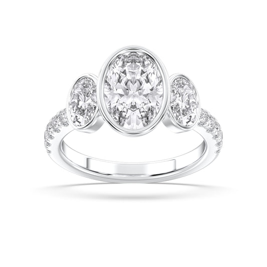 OVAL 3 STONE BEZEL WITH SIDE STONE RING