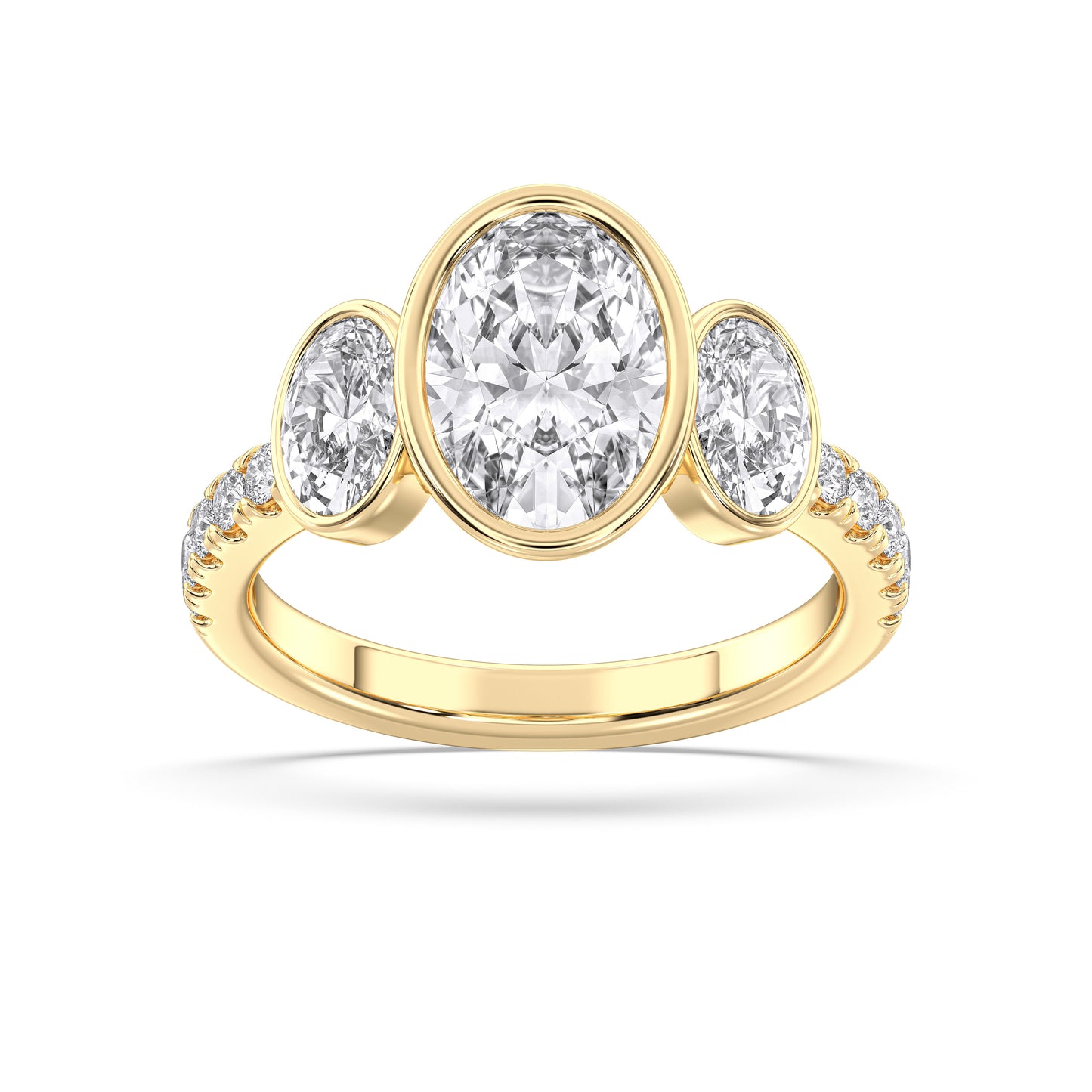 OVAL 3 STONE BEZEL WITH SIDE STONE RING