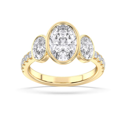 OVAL 3 STONE BEZEL WITH SIDE STONE RING