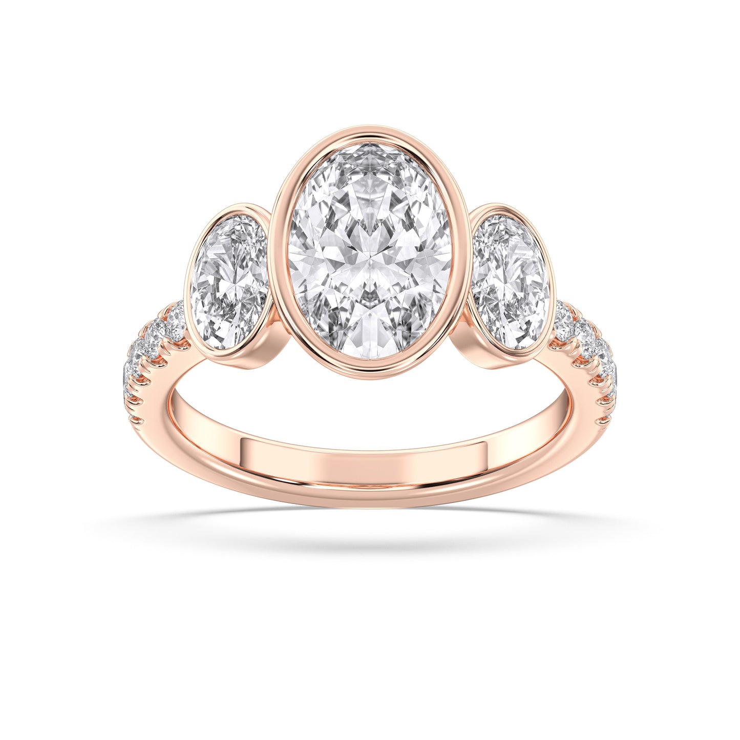 OVAL 3 STONE BEZEL WITH SIDE STONE RING