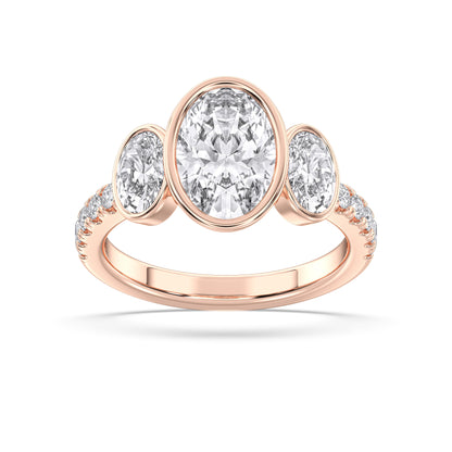 OVAL 3 STONE BEZEL WITH SIDE STONE RING