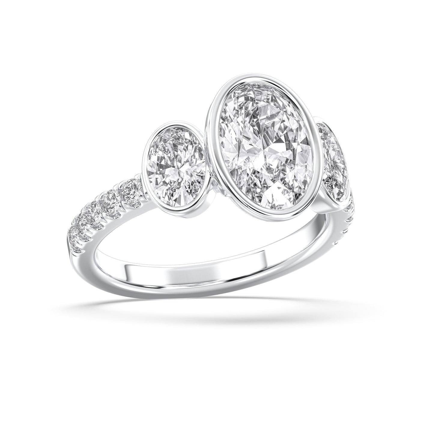OVAL 3 STONE BEZEL WITH SIDE STONE RING