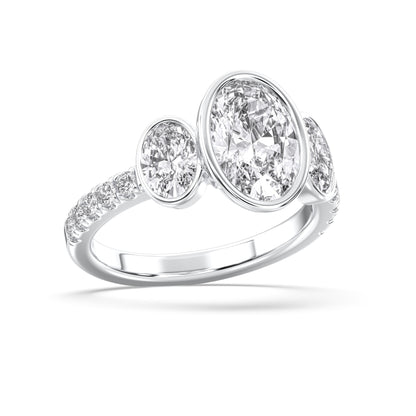 OVAL 3 STONE BEZEL WITH SIDE STONE RING
