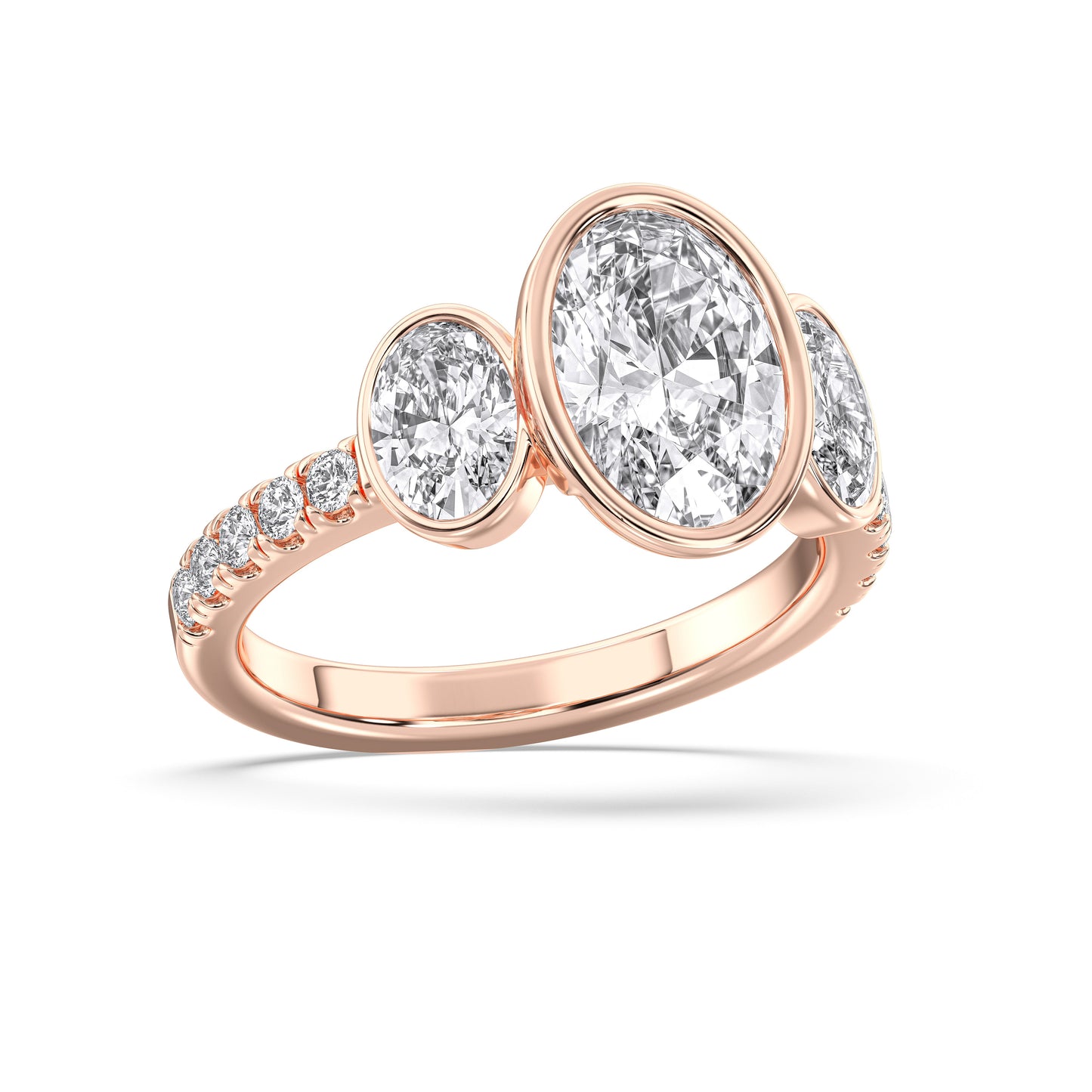OVAL 3 STONE BEZEL WITH SIDE STONE RING