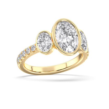 OVAL 3 STONE BEZEL WITH SIDE STONE RING