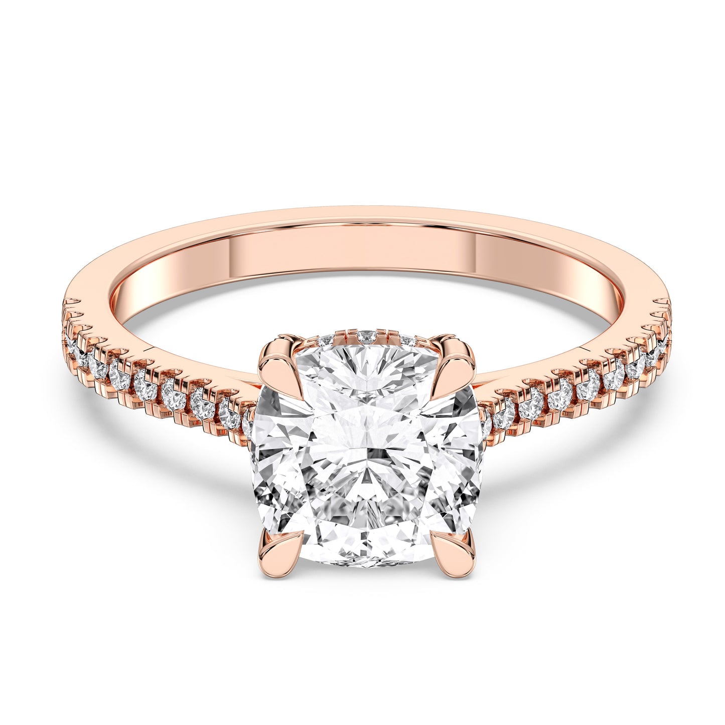 SQ.CUSHION HIDDEN HALO WITH SIDE STONE